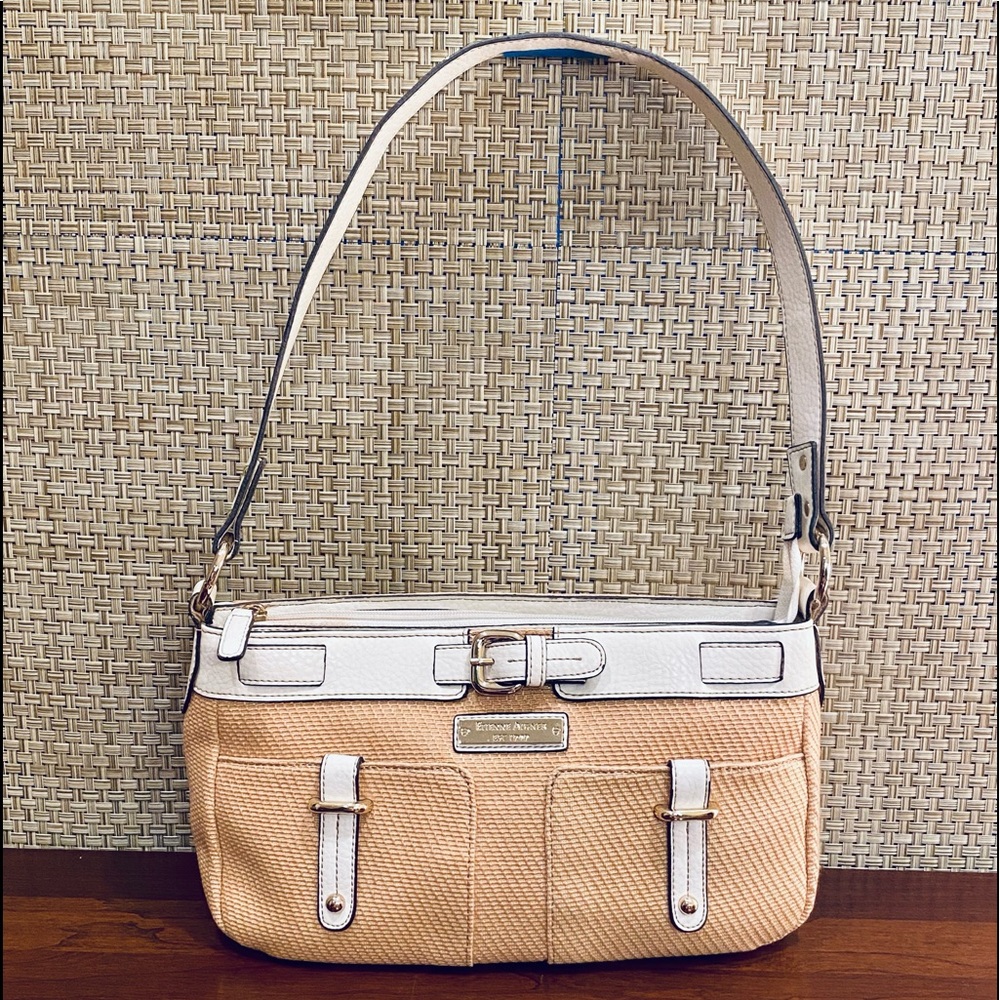 🌟HP🌟VTG 1980s Mod Faux White Leather & Straw Etienne Aigner Shoulder Bag